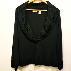 Laura Ashley Black Embroidered Shawl Collar Knit Cardigan Sweater PL Whimsigoth